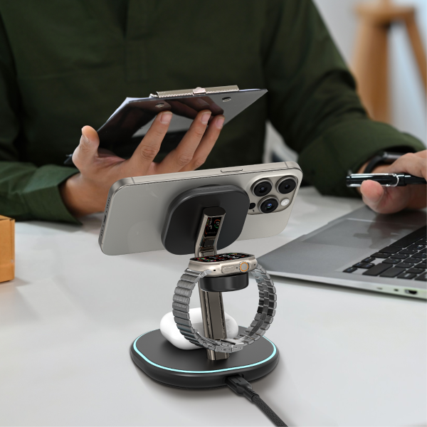 AMAZINGTHING 3 in 1 Magsafe Wireless Charger Stand Station Bluetooth Speaker