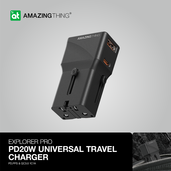 AMAZINGTHING Explorer Pro Universal Travel Adaptor 2 Port USB-C Fast Charge