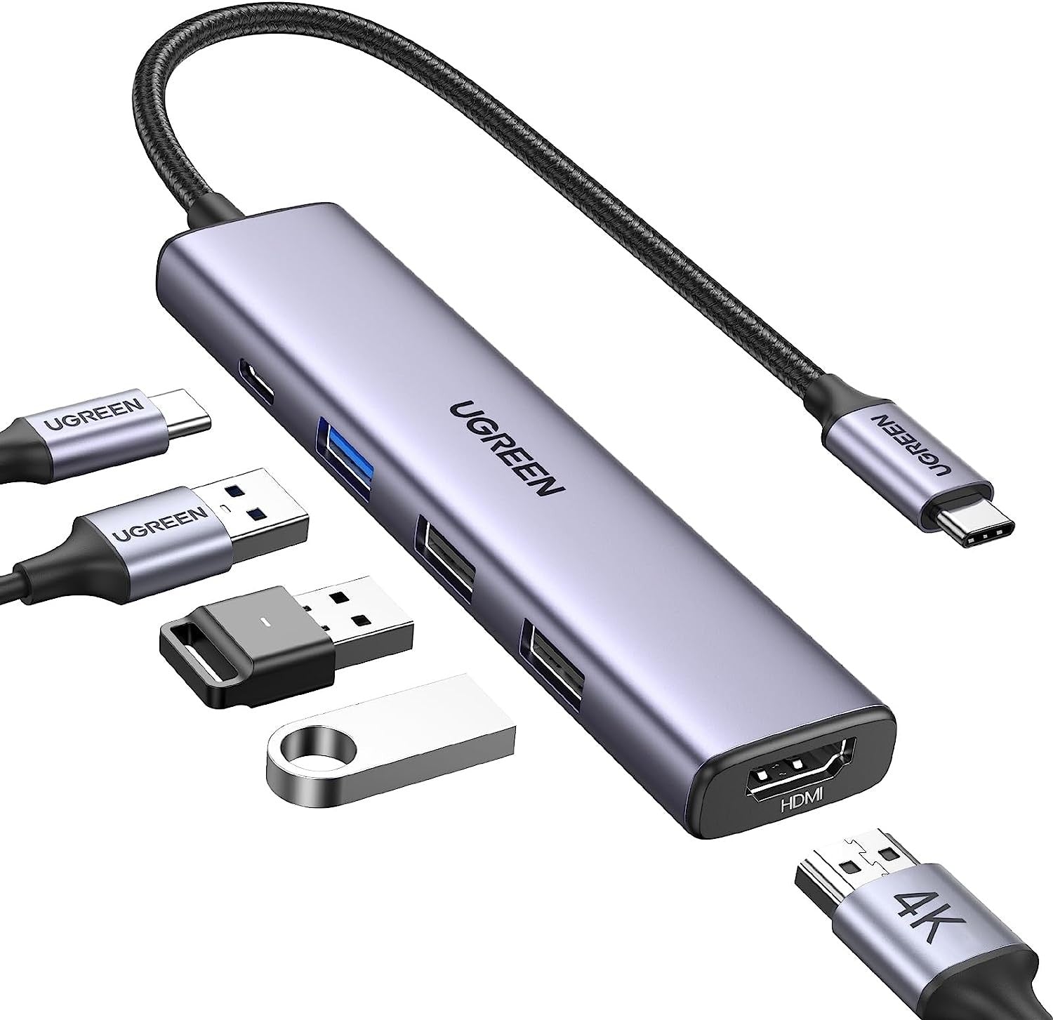 UGREEN Revodok 105 USB-C Hub 5 in 1 Multiport Adapter 4K, 100W PD, 3 Port USB 3.0