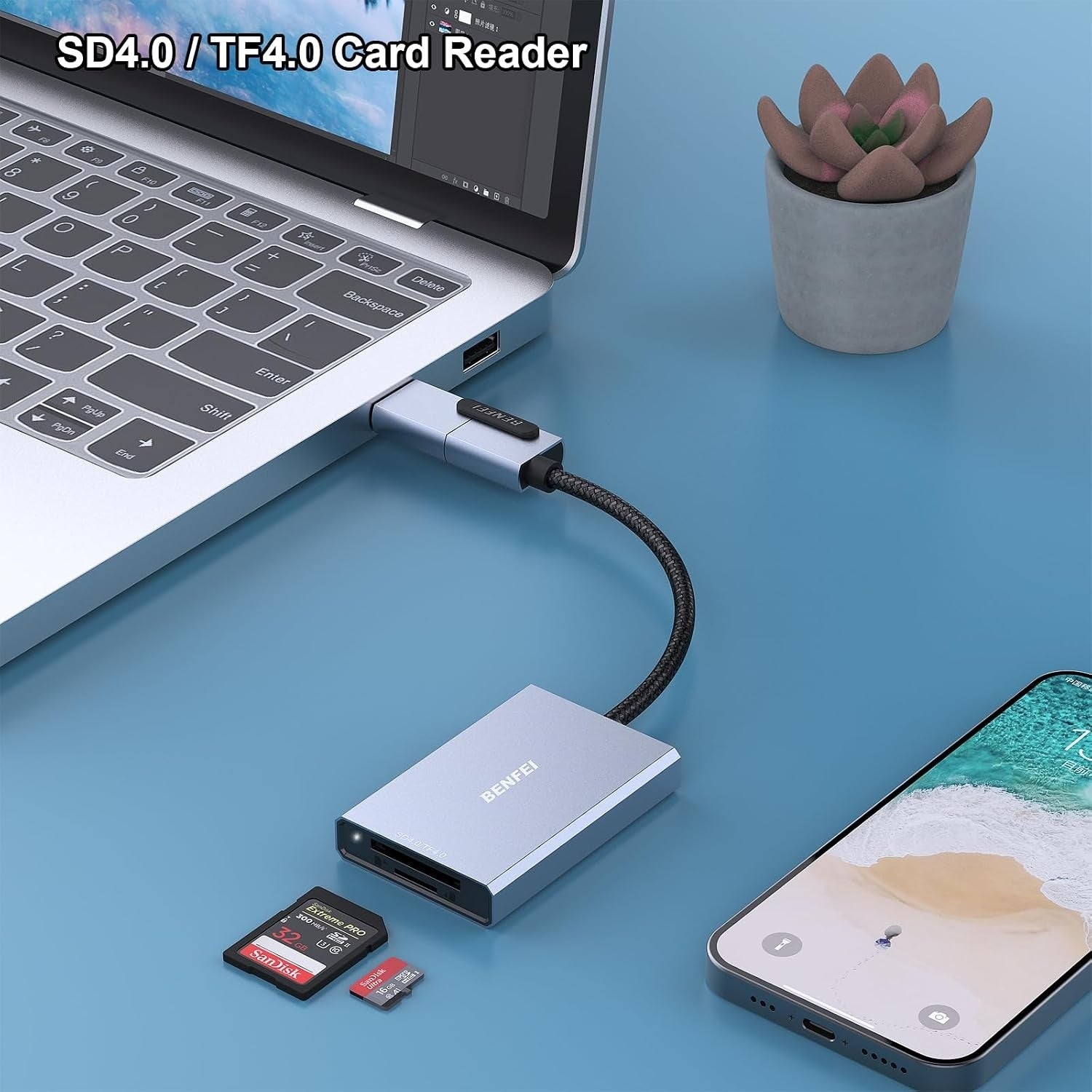 BENFEI SD 4.0 Card Reader in use