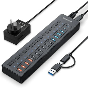 ACASIS 16 Port Powered USB Hub 5Gbps with On/Off Switches and 60W Adapter for PC Laptop