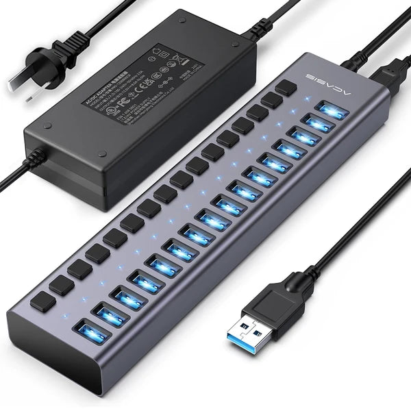 ACASIS 16 Port USB 3.2 Gen2 Powered USB-A Hub 10Gbps with On/Off Switches