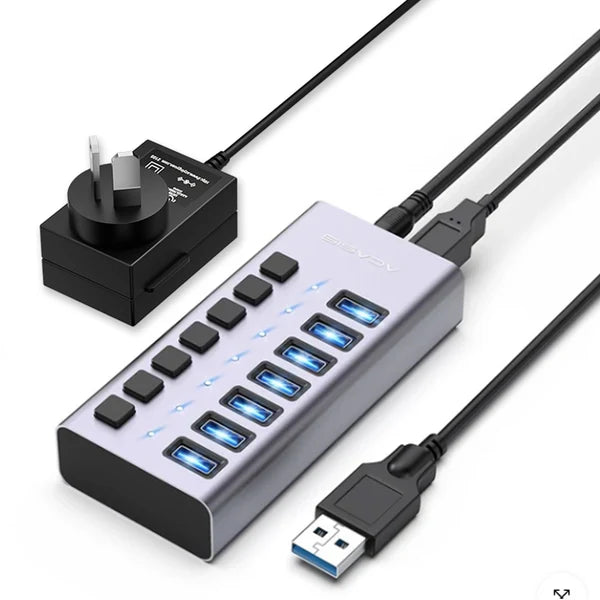ACASIS 7 Port USB 3.2 Gen2 Powered USB Hub 10Gbps with AC Adapter for PC Laptop