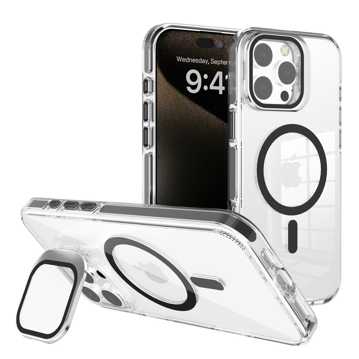 Blacktech Samsung S25 Clear Thick Heavy Duty Back Case Camera Stand