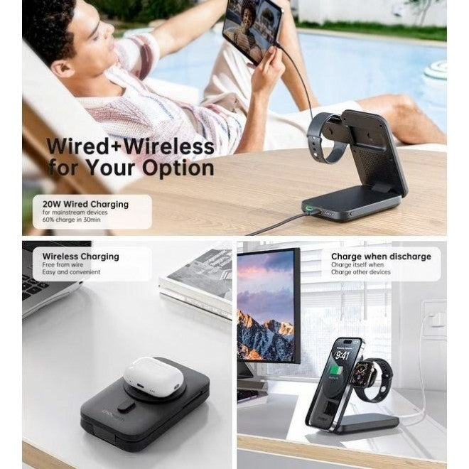 Choetech Qi2 3-in-1 Magnetic Wireless Charger Stand with 10000mAh Battery