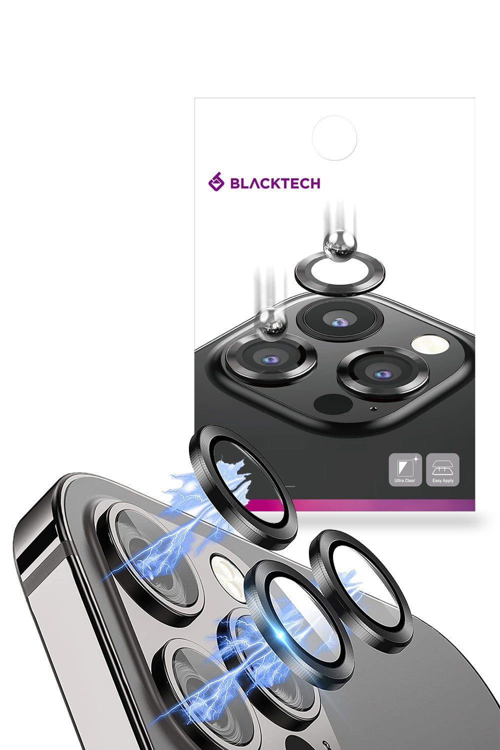 Blacktech iPhone 15 Pro Max Aluminium Alloy 9H Glass Camera Protector