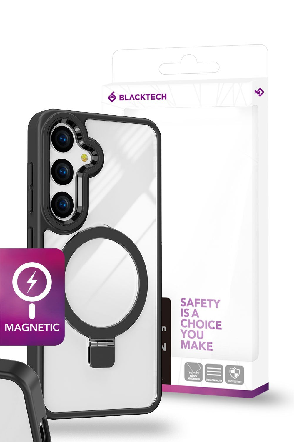 Blacktech Samsung Galaxy S25 Aurora Guard Magnetic Magsafe Protective Shockproof Case with Stand