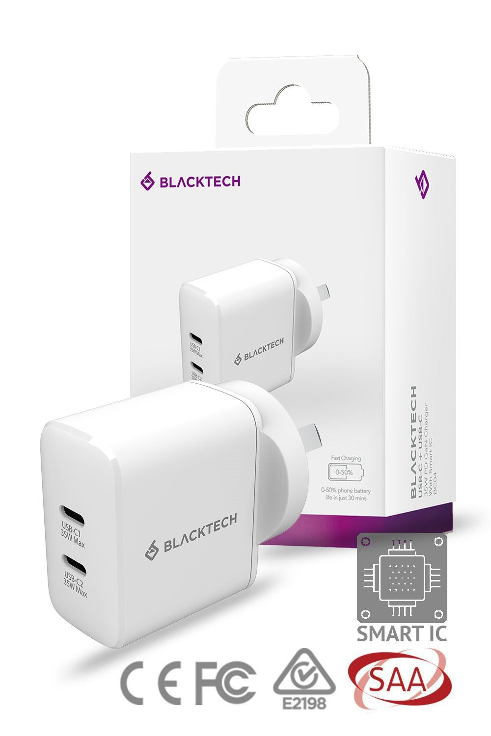 Blacktech 35W Dual Port USB Type-C PD Fast Charge Power Adapter