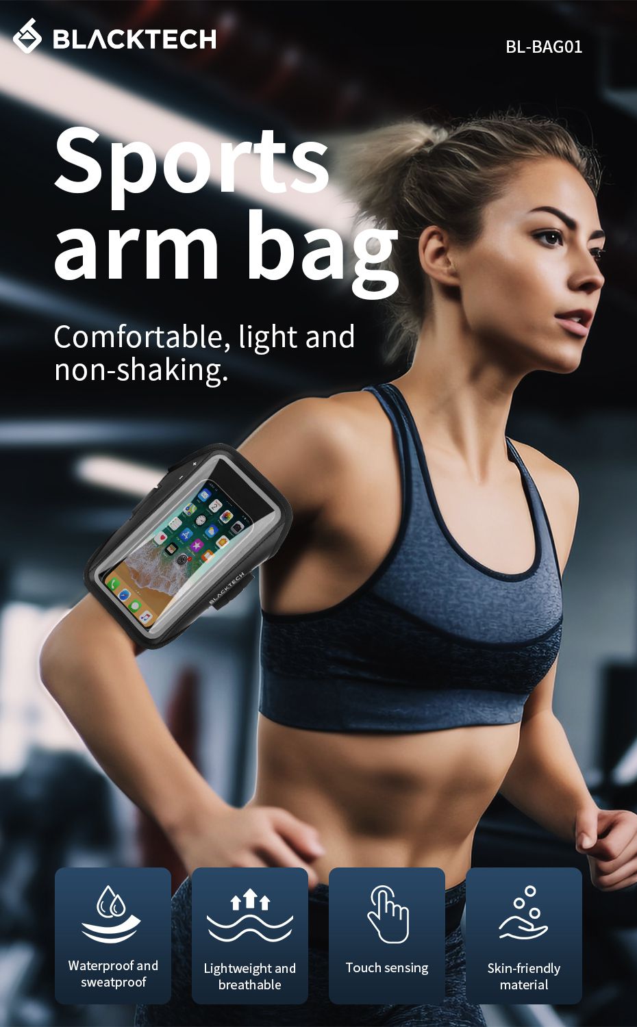 Blacktech Phone Holder Arm Band Arm Bag Adjustable Sweatproof