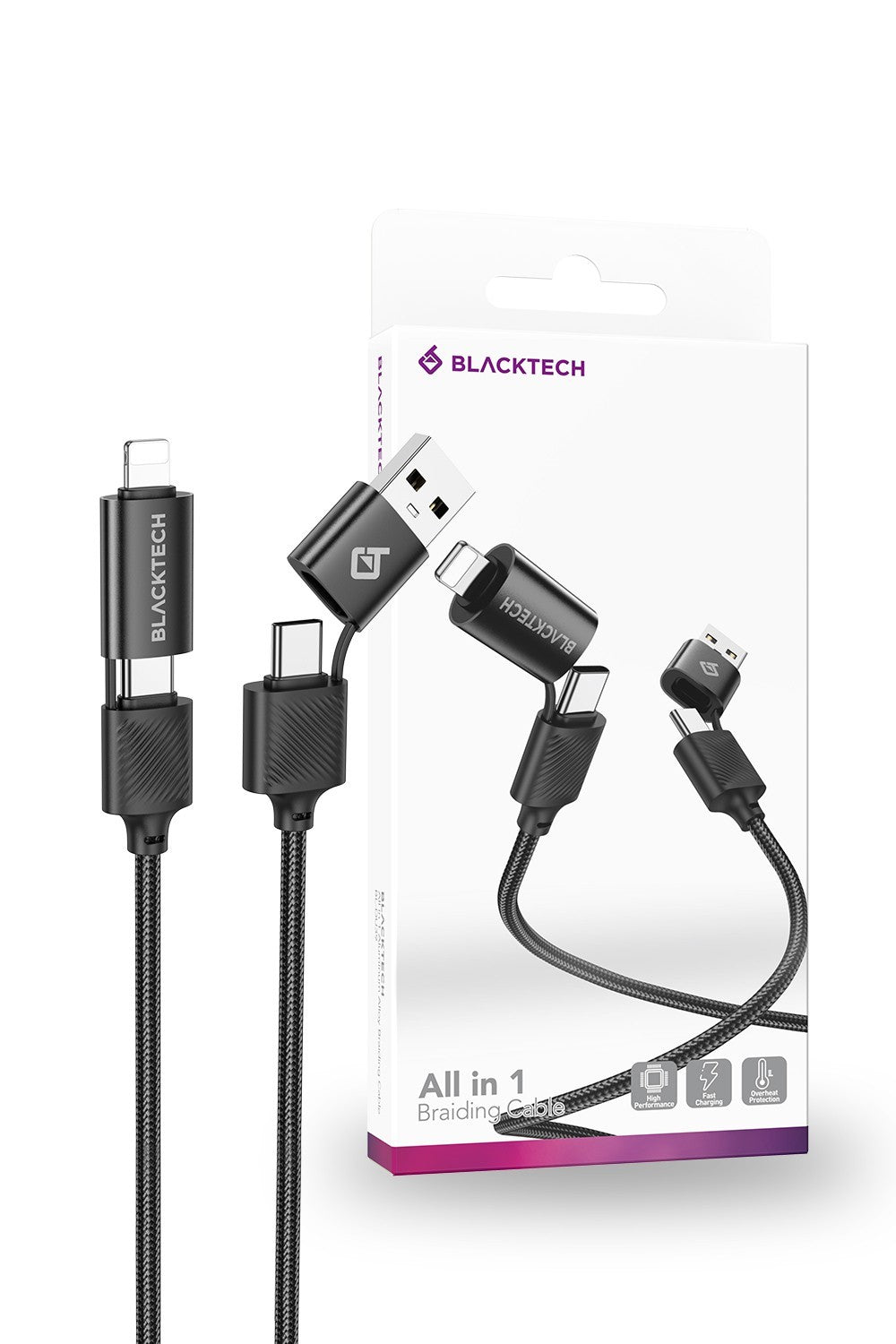 Blacktech 4-in-1 USB Type-C to USB-C Lightning Fast Charge Braided Cable