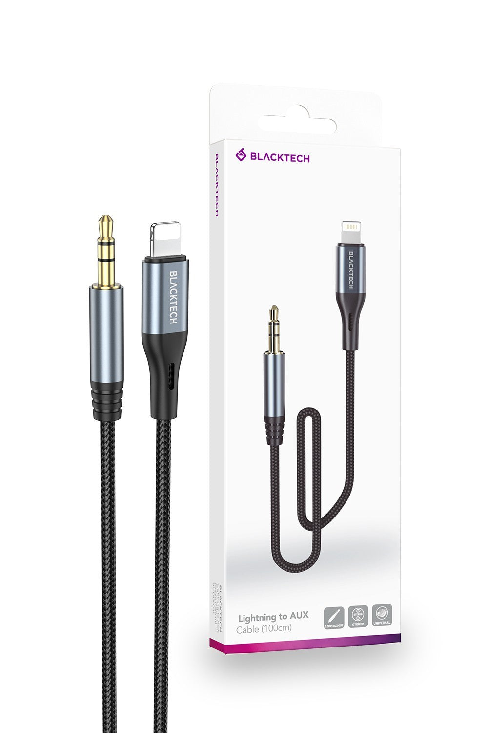 Blacktech Lightning for 3.5mm AUX Nylon Cable - 1 metre