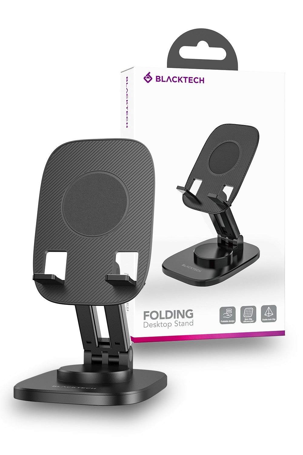 Blacktech Phone Tablet Holder Folding Rotating Stand for Desk Table