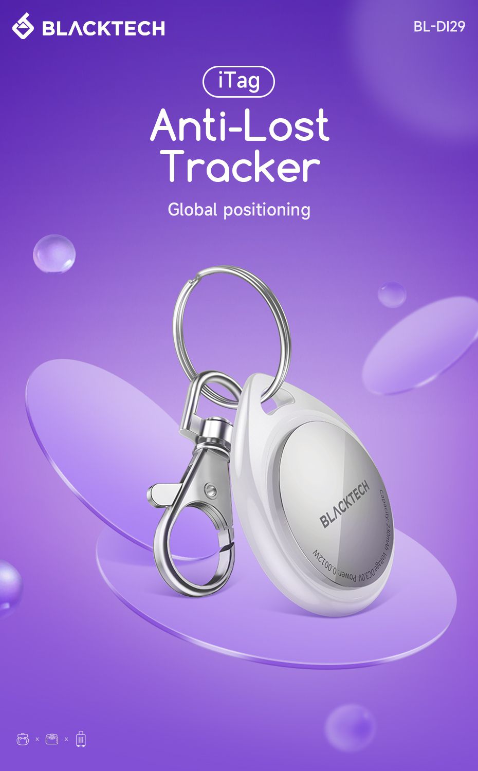 Blacktech iTag GPS Anti-Lost Tracker - Apple “Find My” Certified