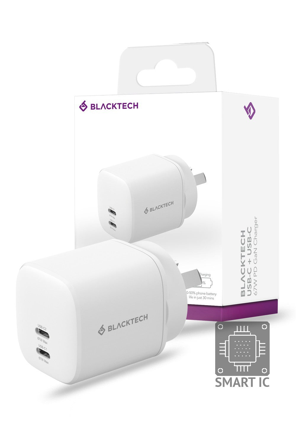 Blacktech 67W Dual USB-C GaN Fast Charge Power Adapter