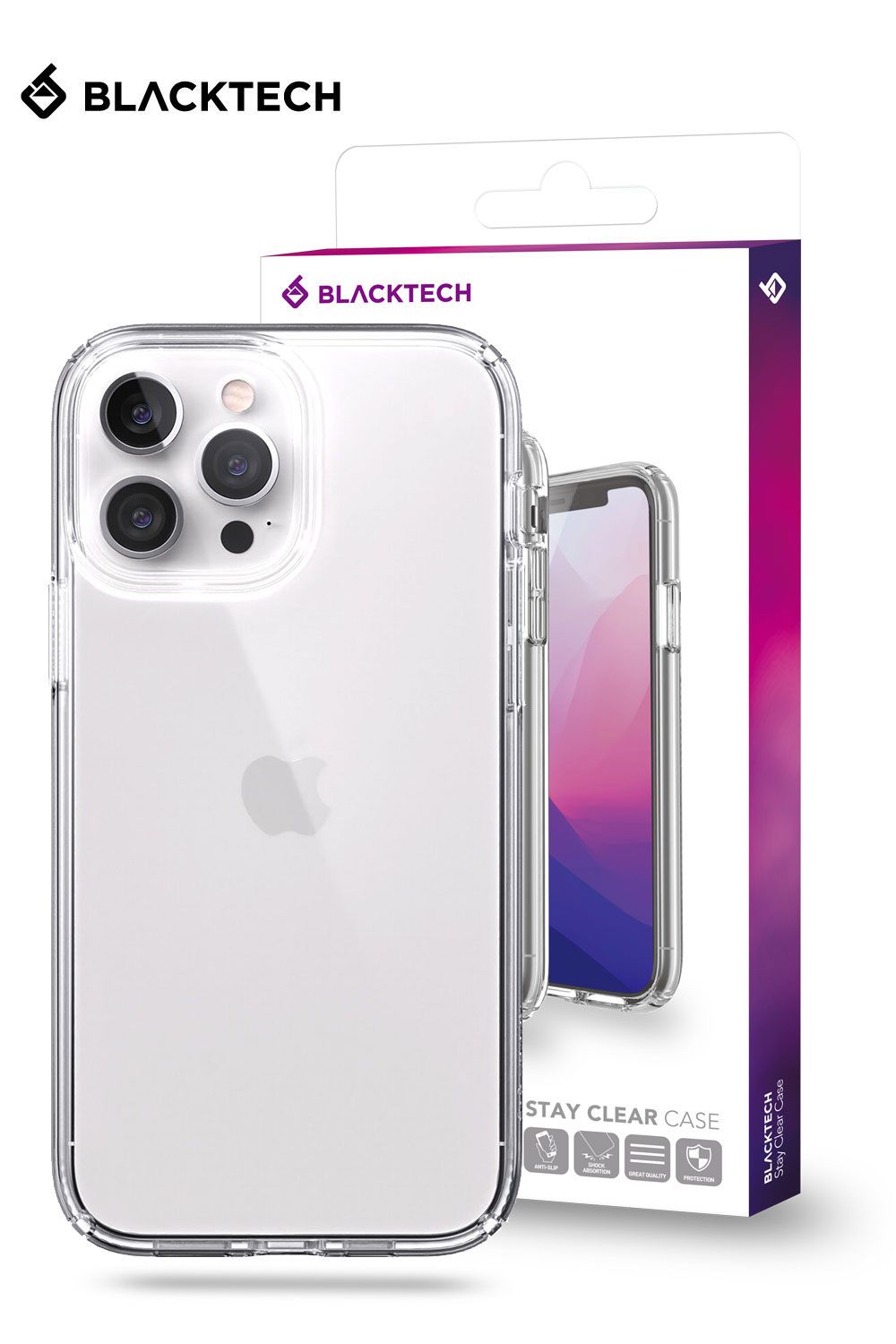 Blacktech iPhone 14 Pro Max Stay Thick Rugged Clear Protective Case