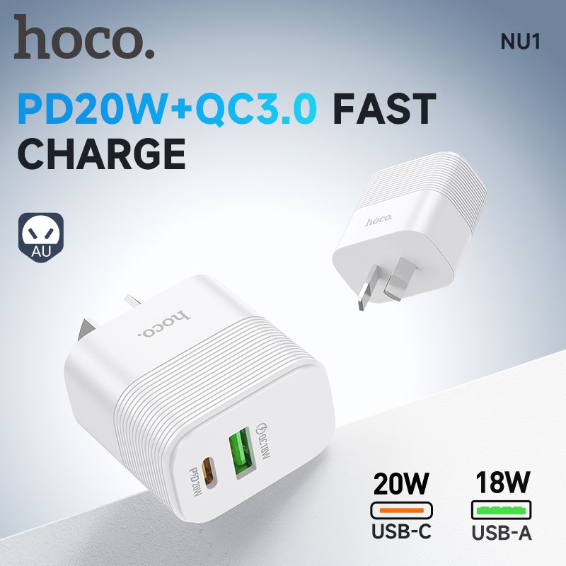 Hoco USB-C Charger 20W 2 Ports Fast Charge PD 3.0 Charger AU Plug