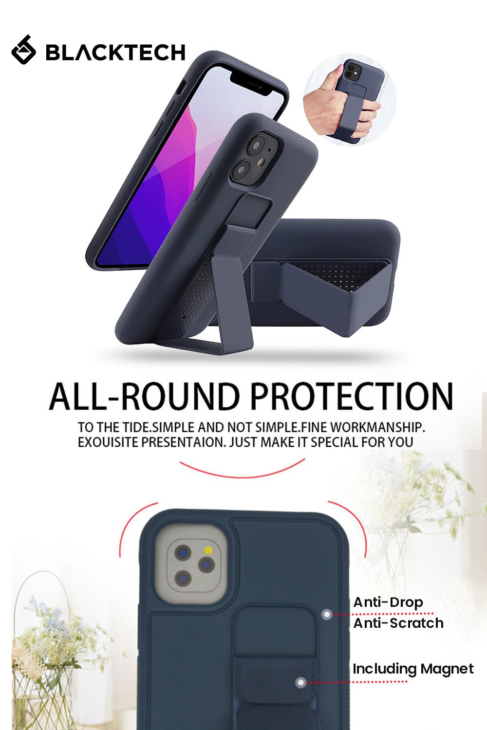 Blacktech Samsung Galaxy S25 Protective Case with Magnetic Stand