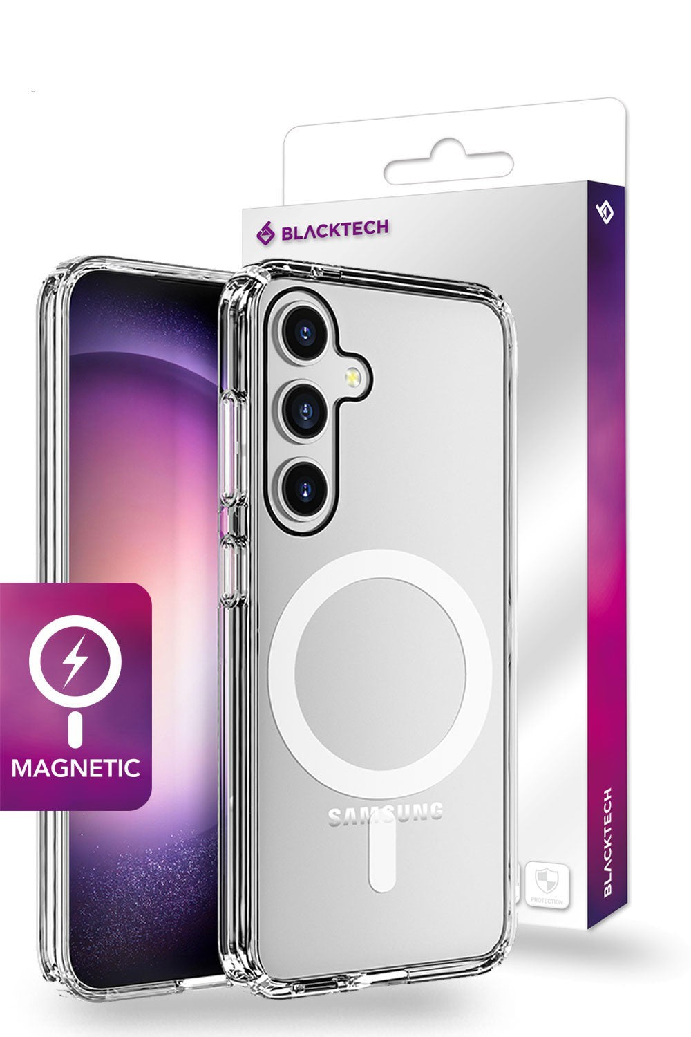 Blacktech Samsung Galaxy S25 Stay Magnetic Magsafe Clear Rugged Shockproof Case