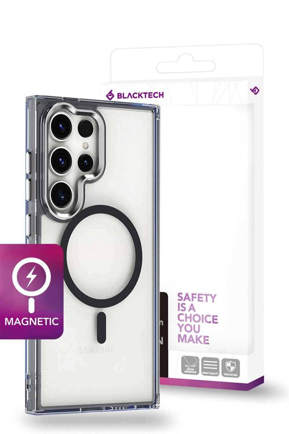 Blacktech Samsung Galaxy S25 Swift Shield Magnetic Magsafe Clear Protective Hard Case