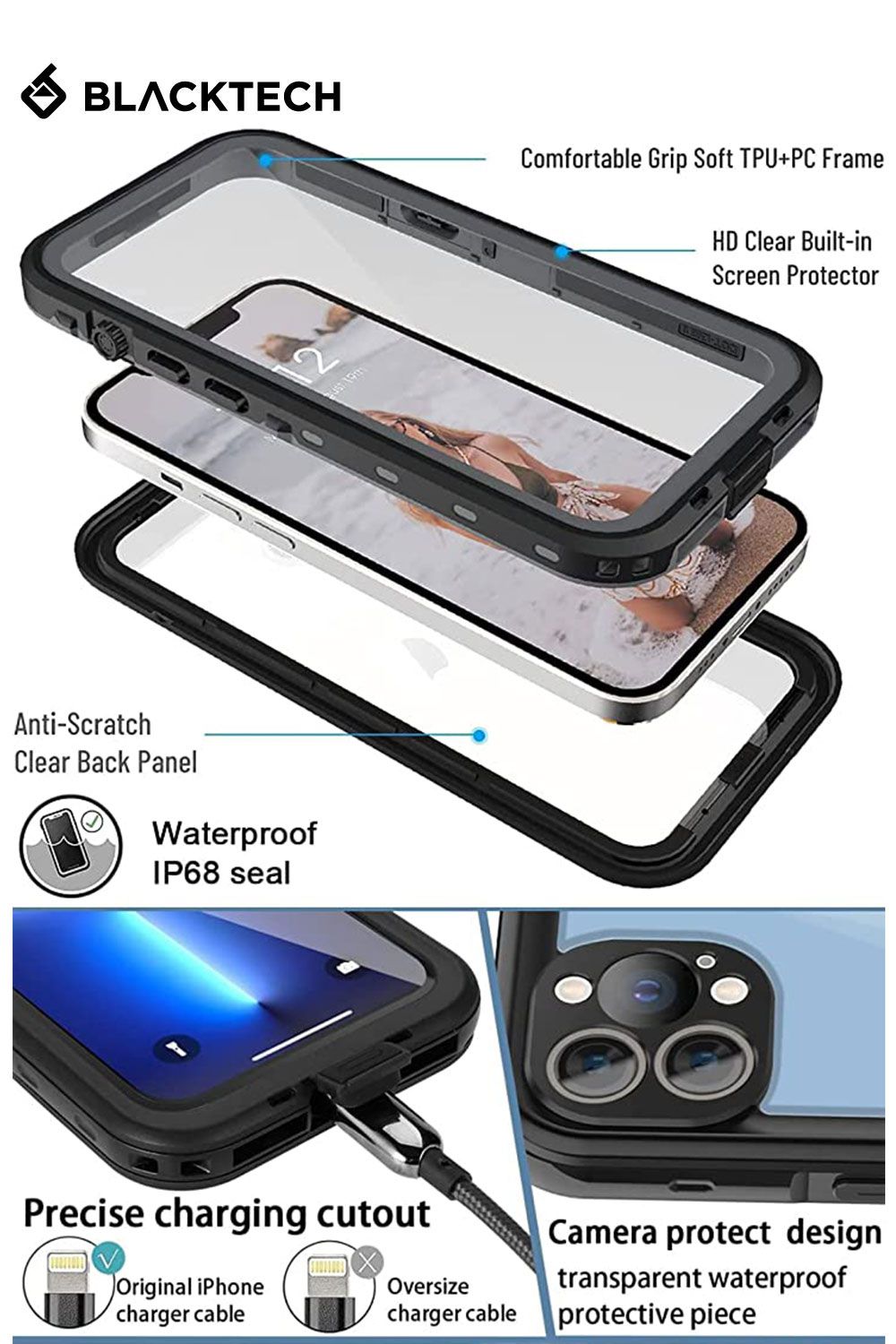 Blacktech iPhone 14 Pro Max Waterproof MagSafe Thick Case