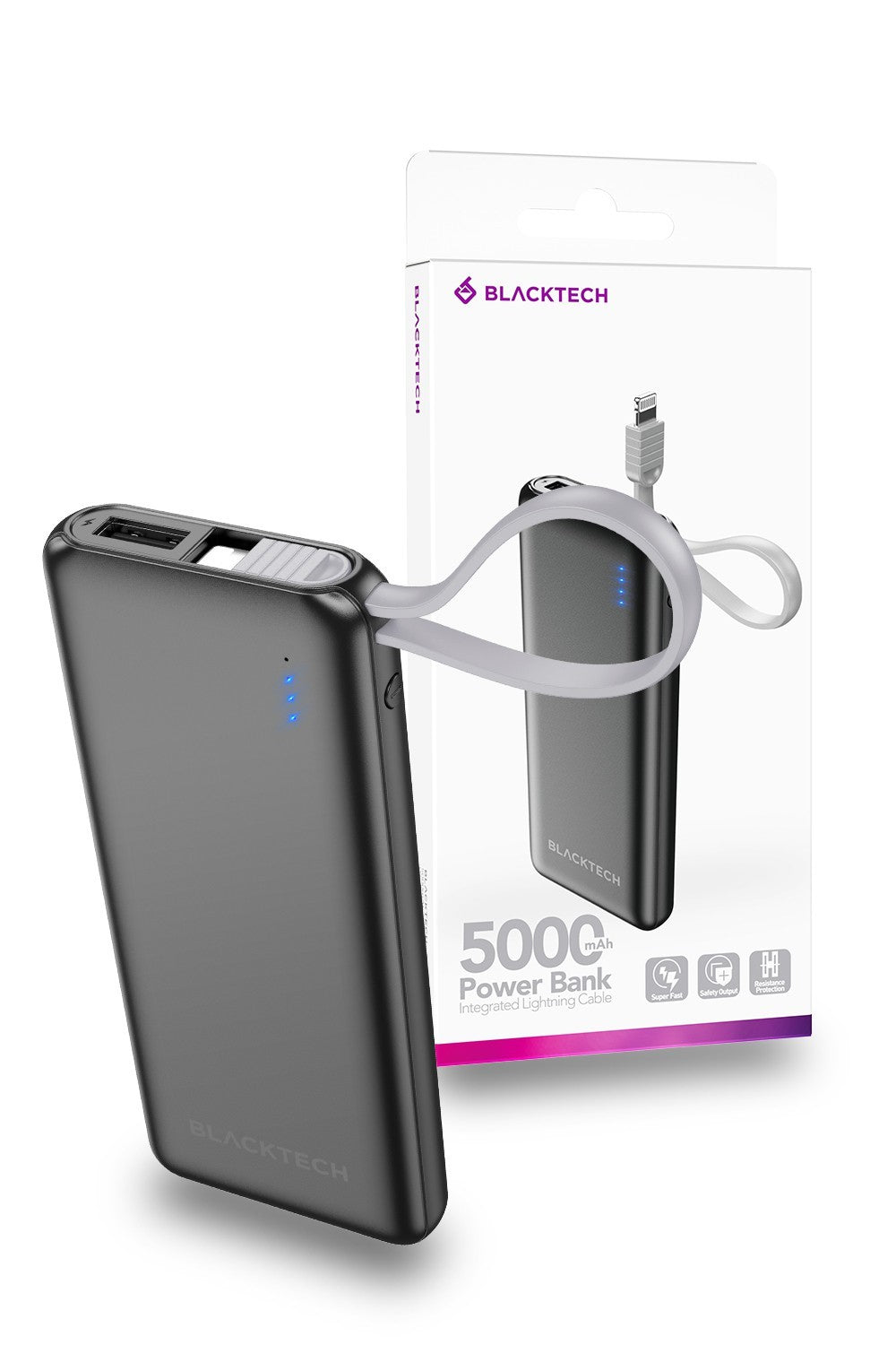 Blacktech 5000mAh Fast Charge Mini Dual Port Power Bank with Lightning Cable