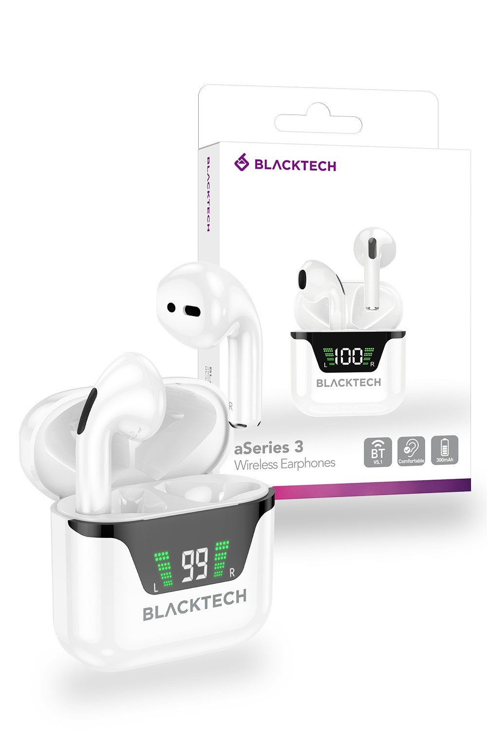 Blacktech aSeries 3 Bluetooth Wireless Hi-Fi Earphones Handsfree LED Display