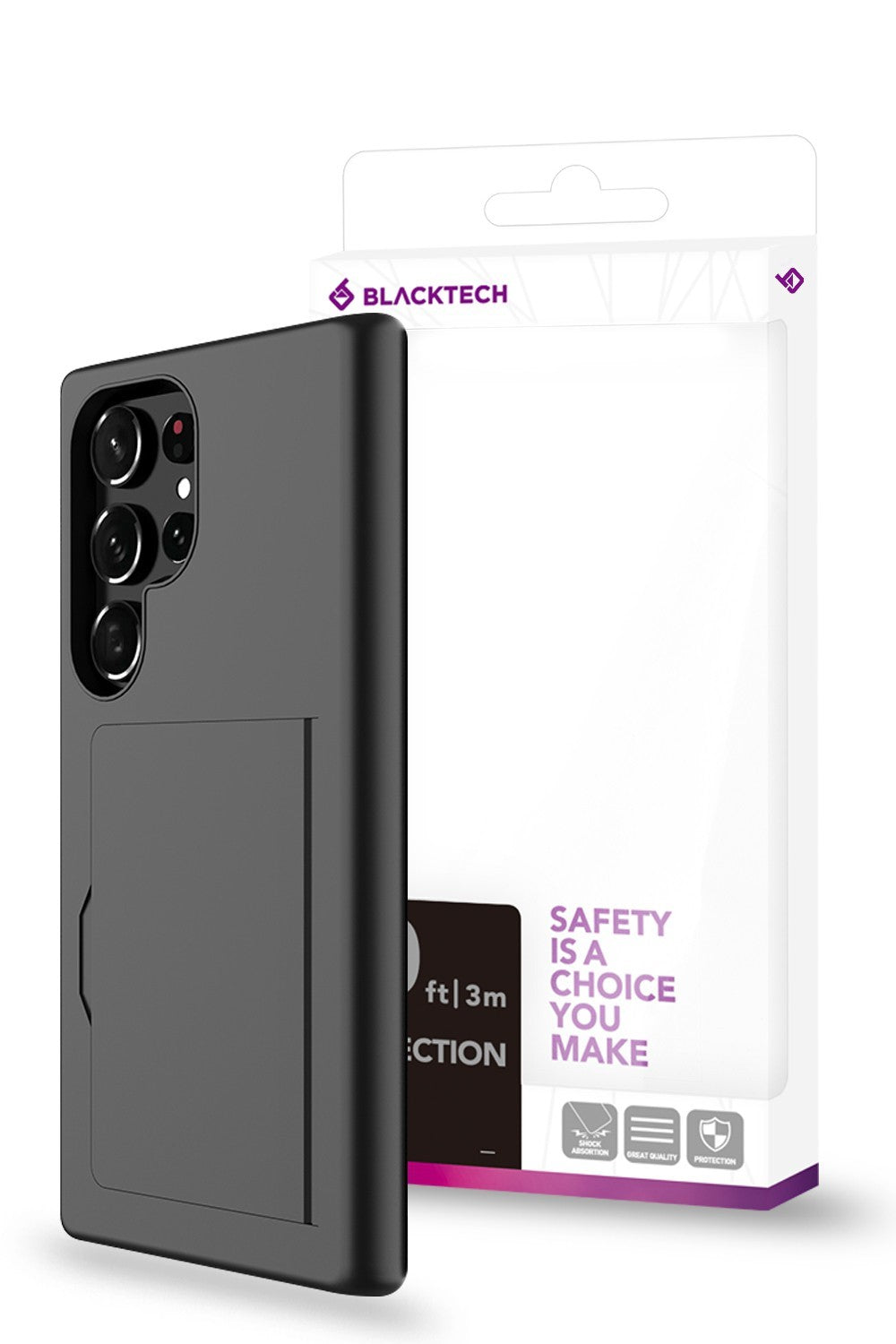 Blacktech iPhone 17 Pro Protective Bumper Case with Card Slots + Stand