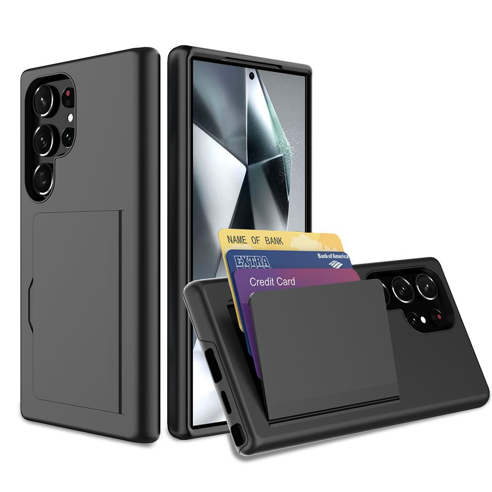 Blacktech Samsung Galaxy S25 Protective Bumper Case with Card Slots + Stand