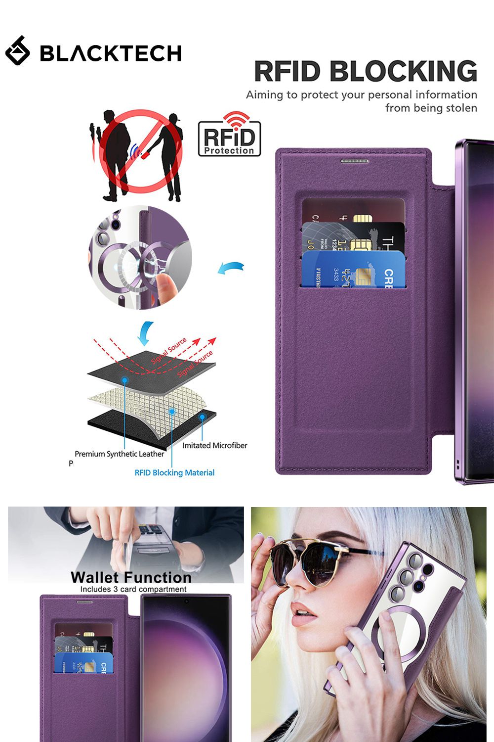 Blacktech Samsung Galaxy S25 Leather Lux Magnetic Magsafe Protective Flip Case