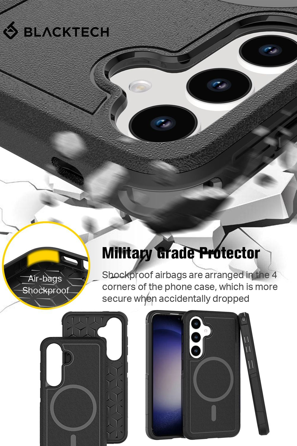 Blacktech Samsung Galaxy S25 Stream Line Magnetic Magsafe Rugged Shockproof Hybrid Case