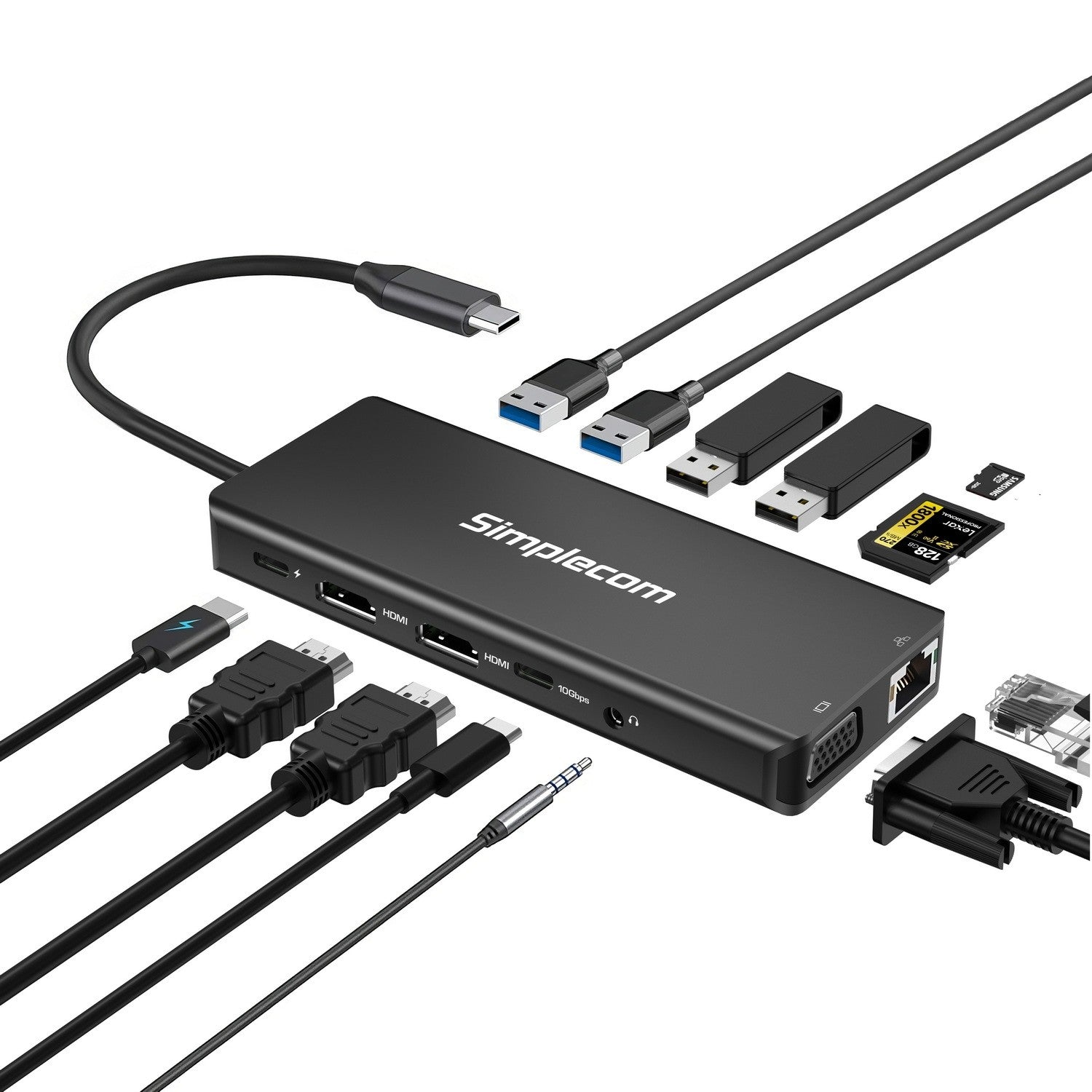 Simplecom 13 in 1 USB-C 3.2 Hub Docking Station Dual HDMI + VGA Triple Display
