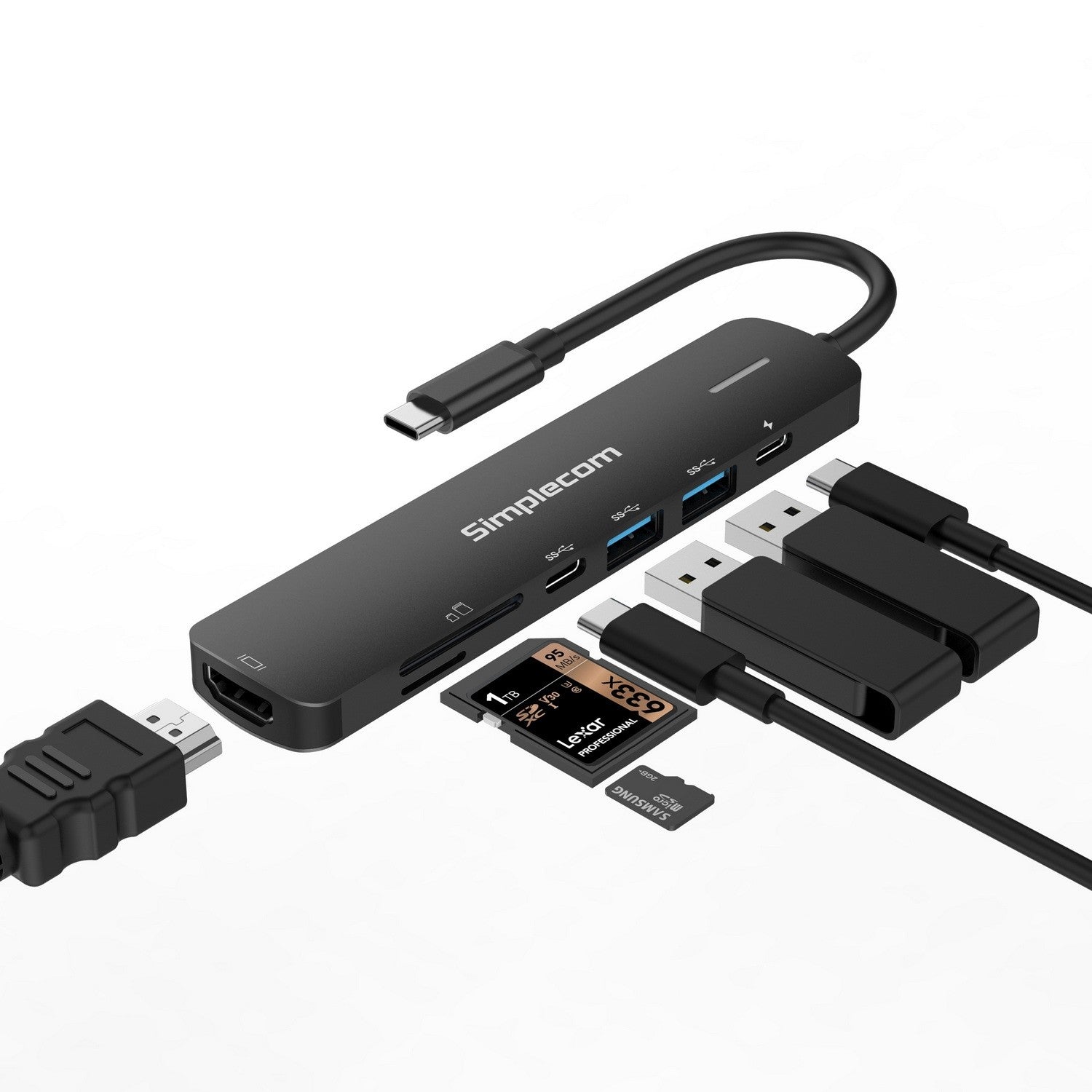 Simplecom 7 in 1 USB-C Hub Docking Station Adapter HDMI USB-C USB SD