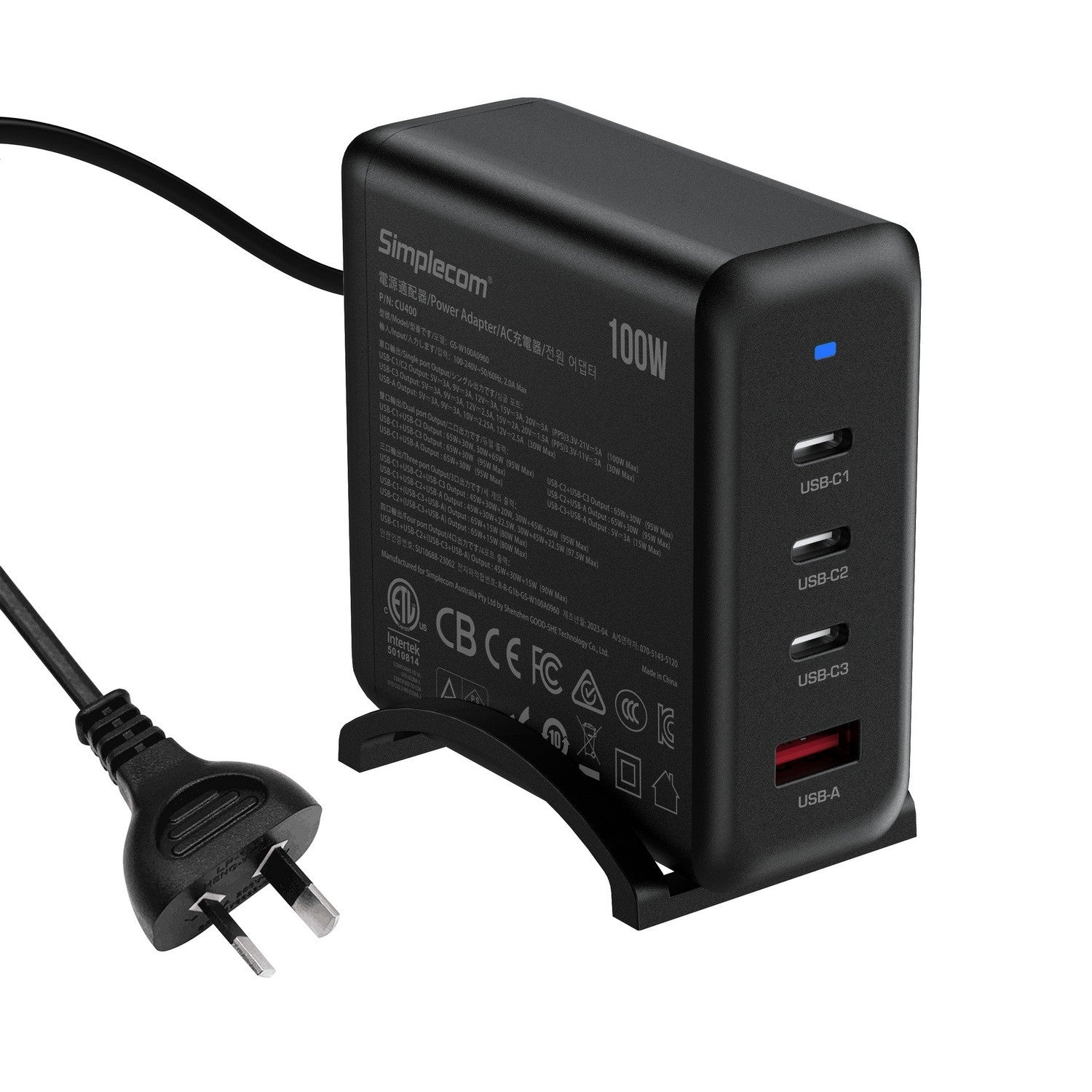 Simplecom 4 Port PD 100W GaN Fast Charger USB-C for Phone Tablet Laptop