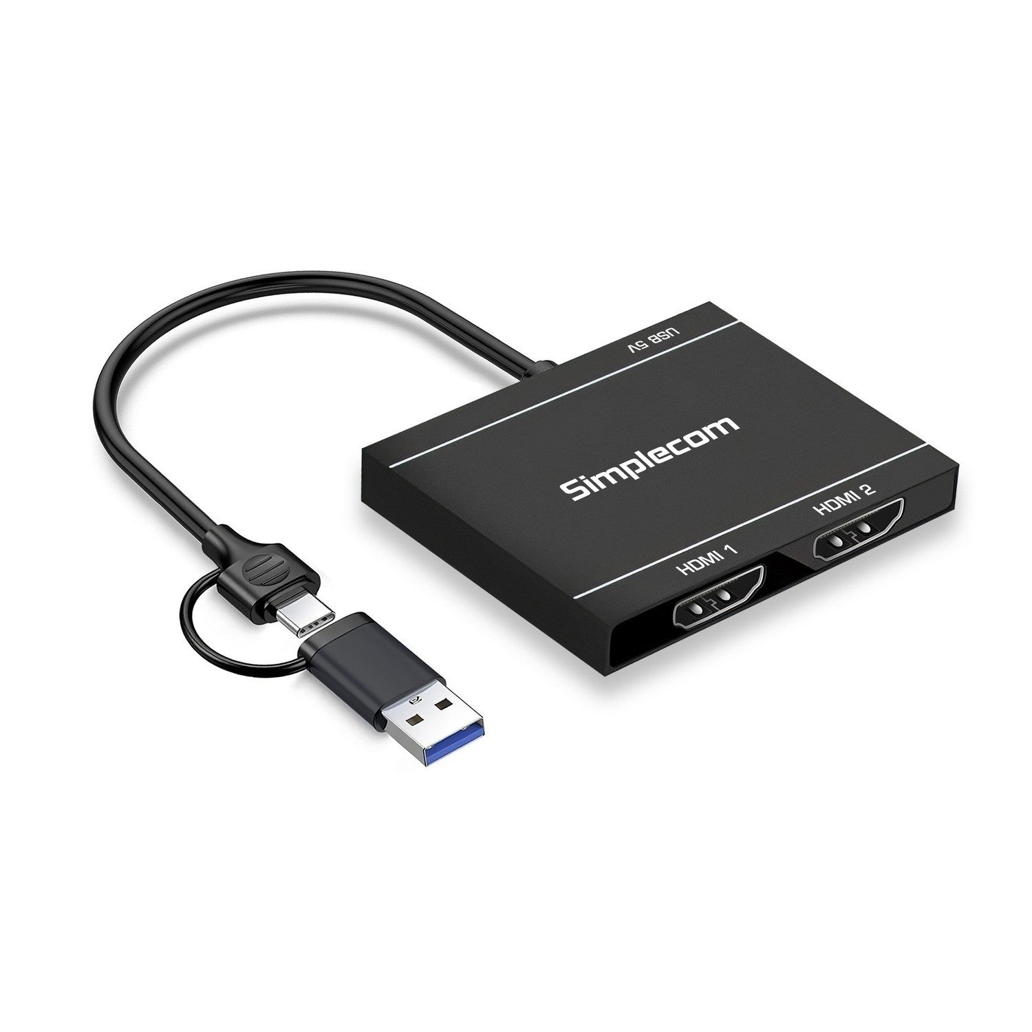 Simplecom USB 3.0 + USB-C to Dual HDMI Display Adapter 1080p Dual Extended Screens