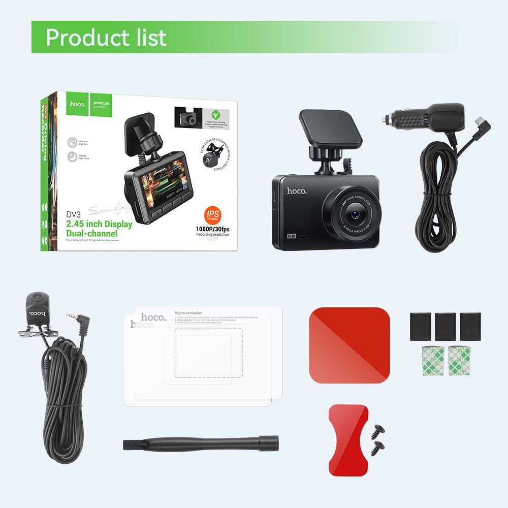Hoco Car Hoco Car Driving Recorder 1080p Dashcam with Display + Rear View Camer