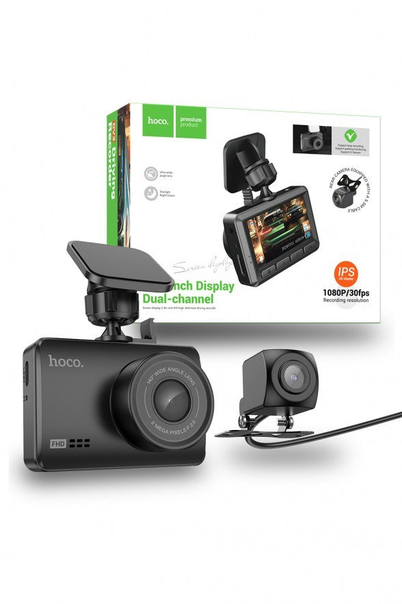 Hoco Car Driving Recorder 1080p Dashcam with Display + Rear View Camera DV3
