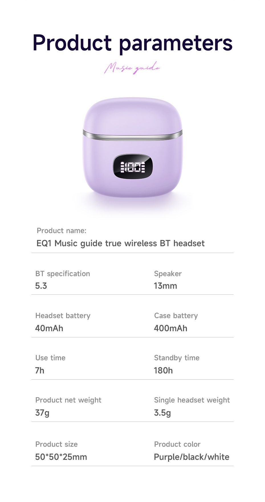 Hoco Bluetooth 5.3 TWS Wireless Earphones 7 Hours Playtime EQ1