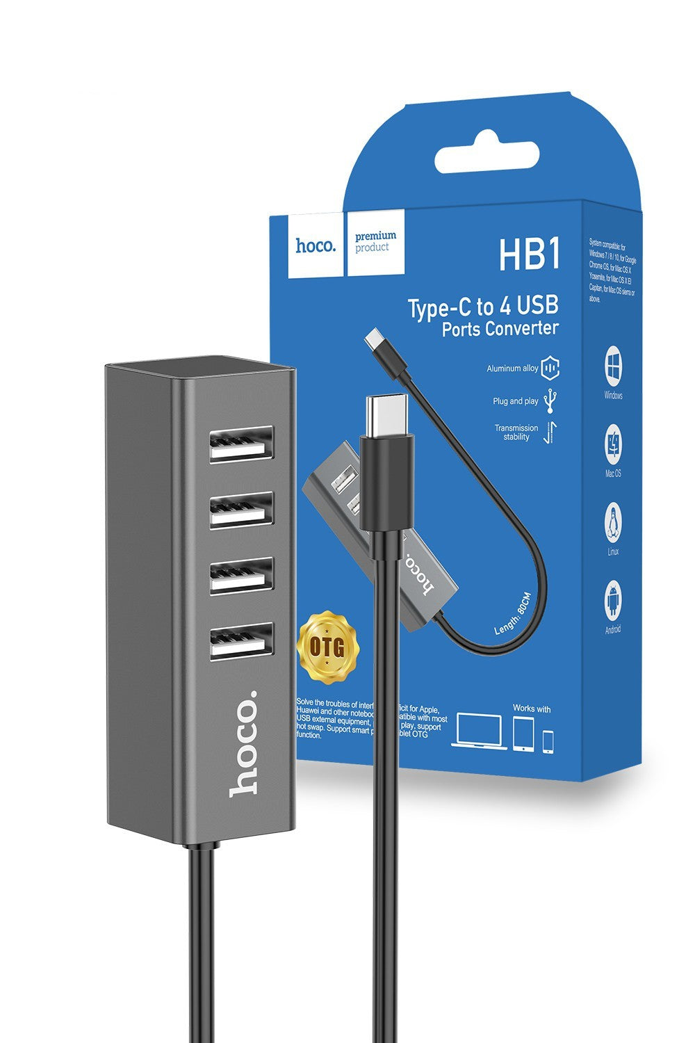 Hoco USB Type-C to 4 Port USB Hub HB1