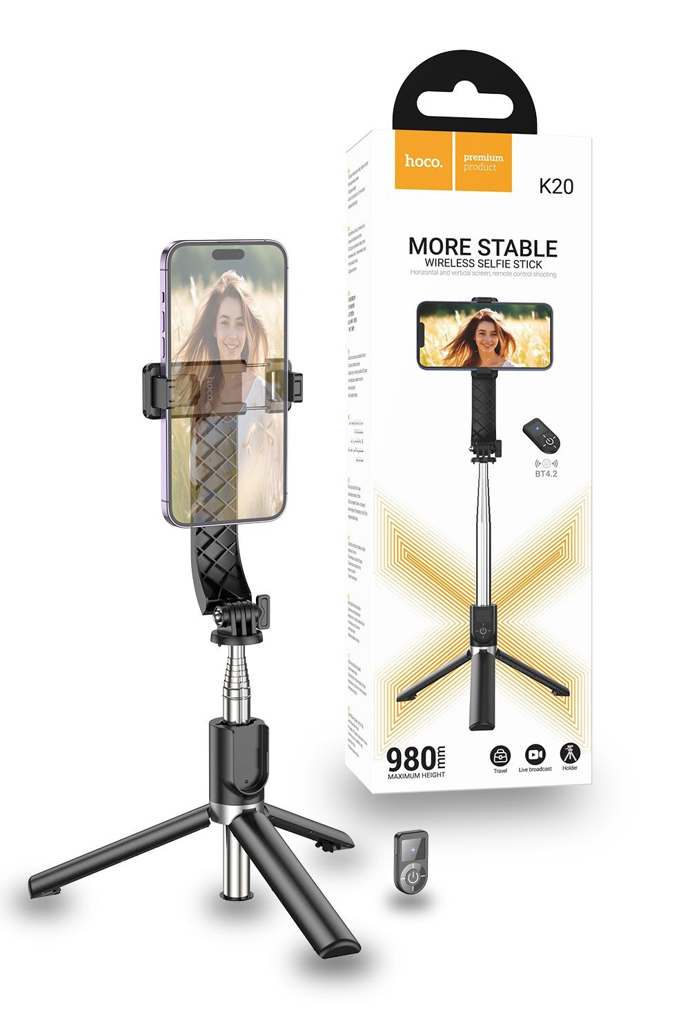 Hoco Bluetooth Selfie Stick Stand Tripod 980mm with Remote K20