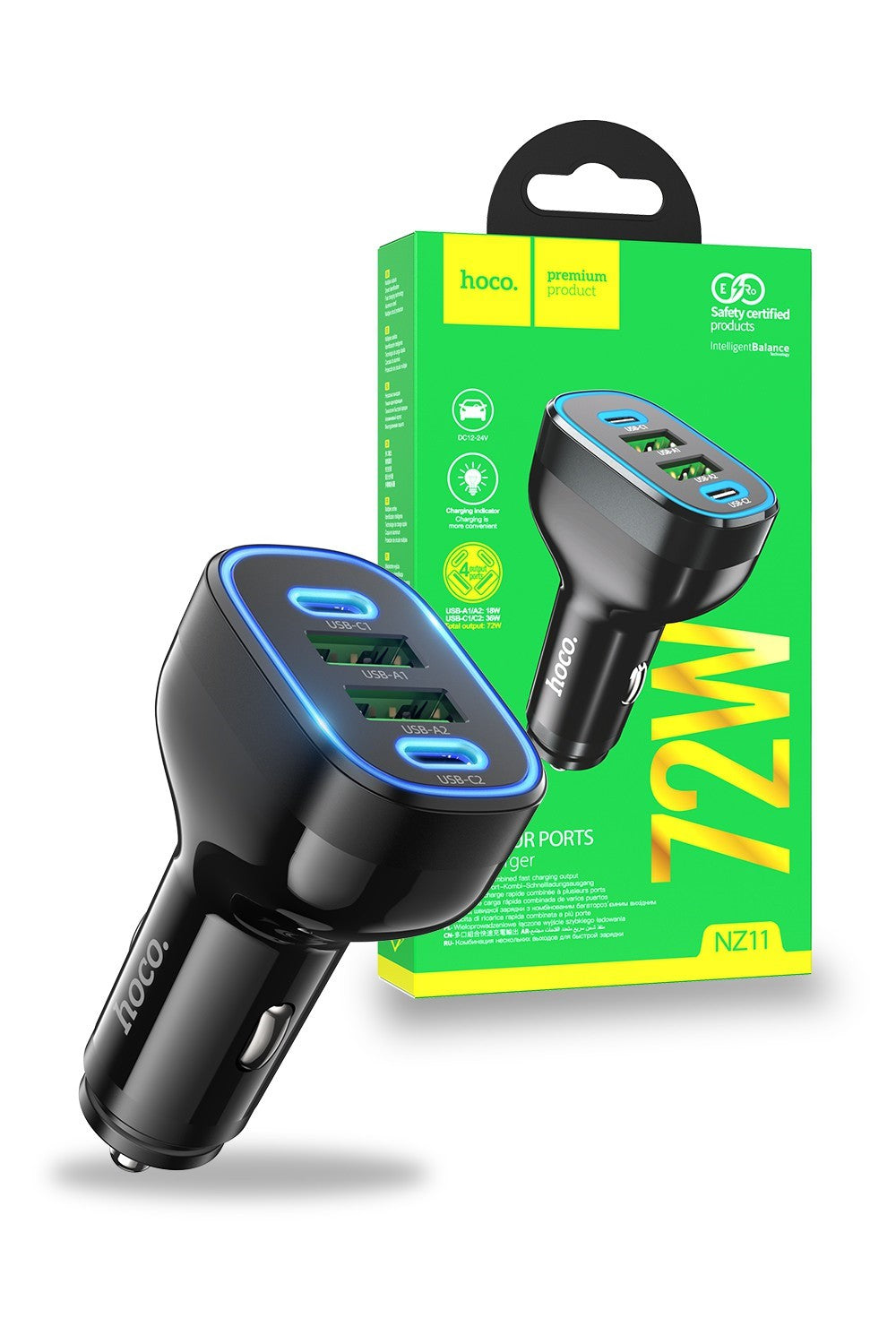 Hoco 72W 4 Port PD 2C2A Car Charger Fast Charge NZ11