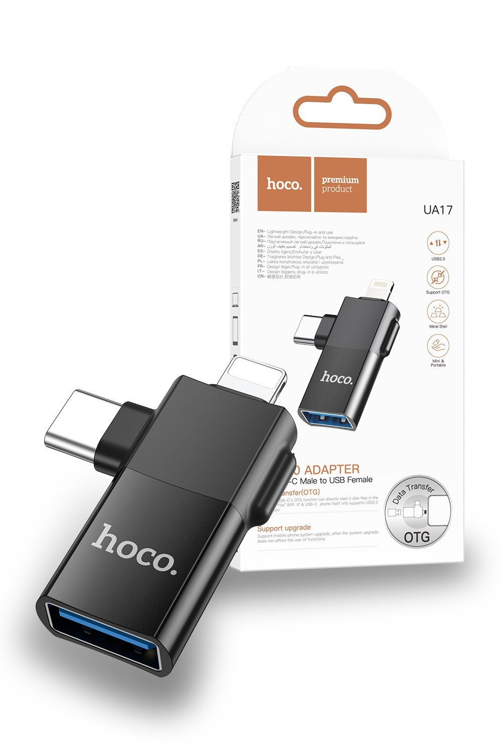 Hoco 2 in 1 Lightning + USB-C Male to USB Female OTG Adapter UA17