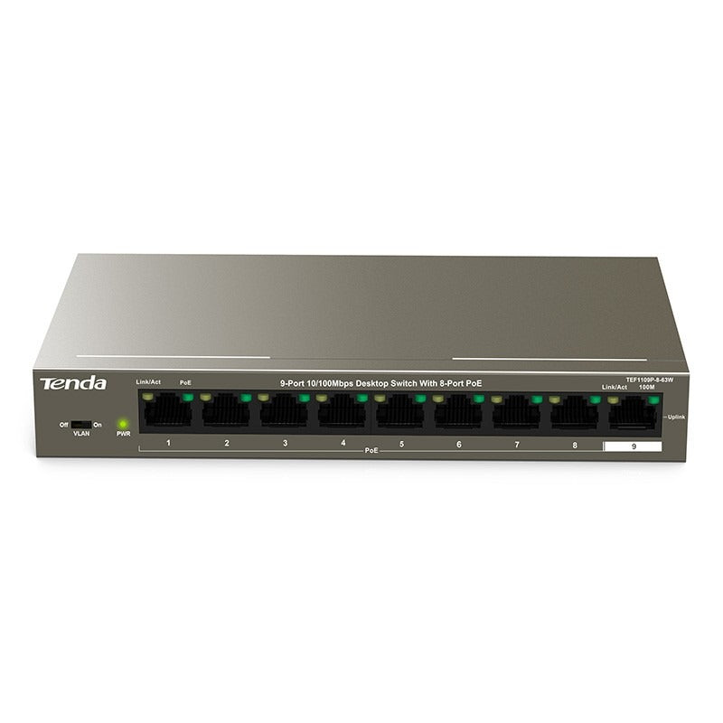 Tenda TEF1109P-8-63W 9-Port Desktop PoE Switch with 8 PoE Ports