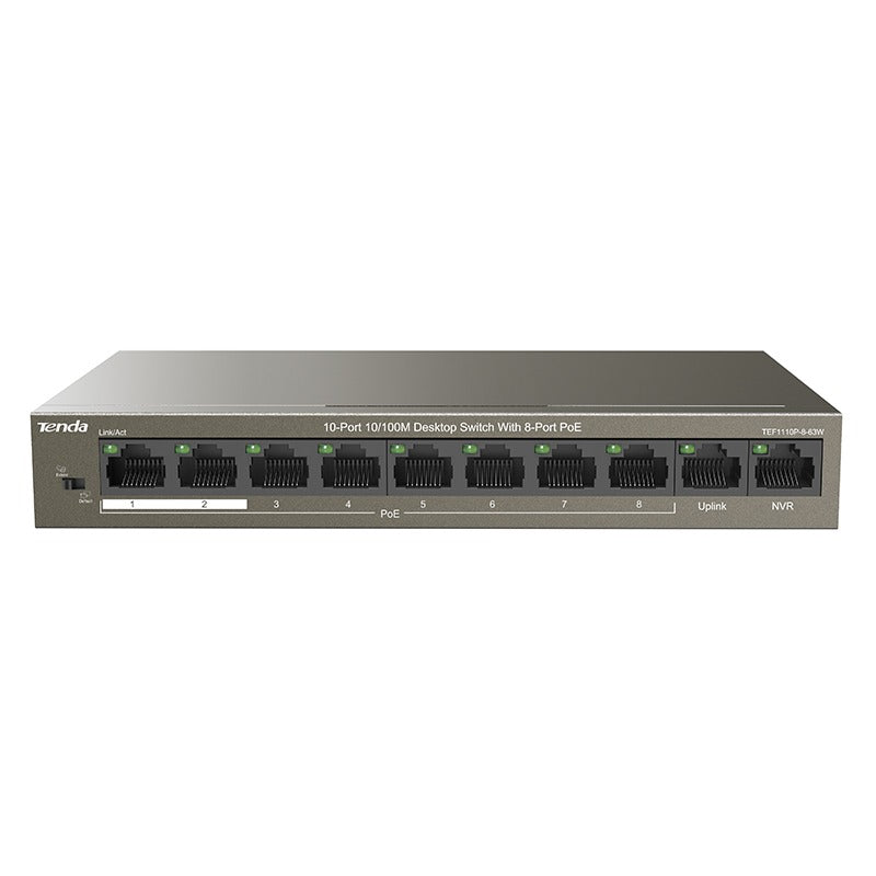 Tenda TEF1110P-8-63W 10-Port Desktop PoE Switch with 8 PoE+ Ports