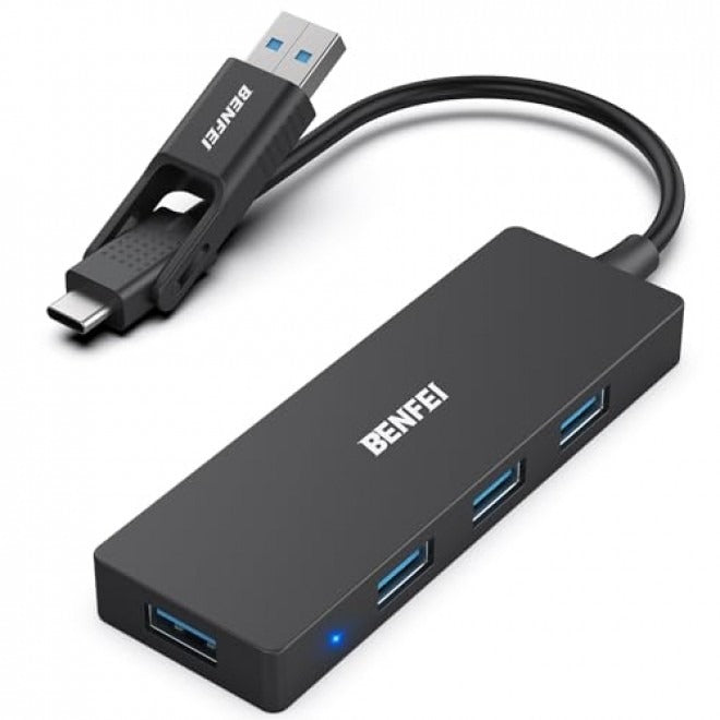 BENFEI 4-Port USB 3.0 Ultra-Slim Data Hub with USB-C to USB-A Adapter
