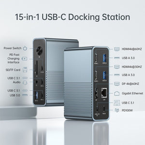 ACASIS 15 in 1 USB-C Docking Station Triple Display Dual HDMI DP for Laptop