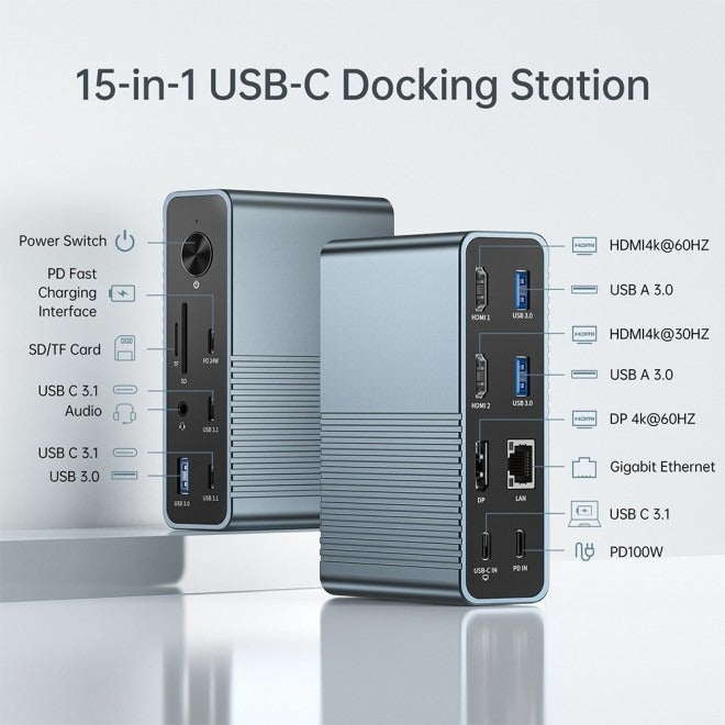 ACASIS 15 in 1 USB-C Docking Station Triple Display Dual HDMI DP for Laptop