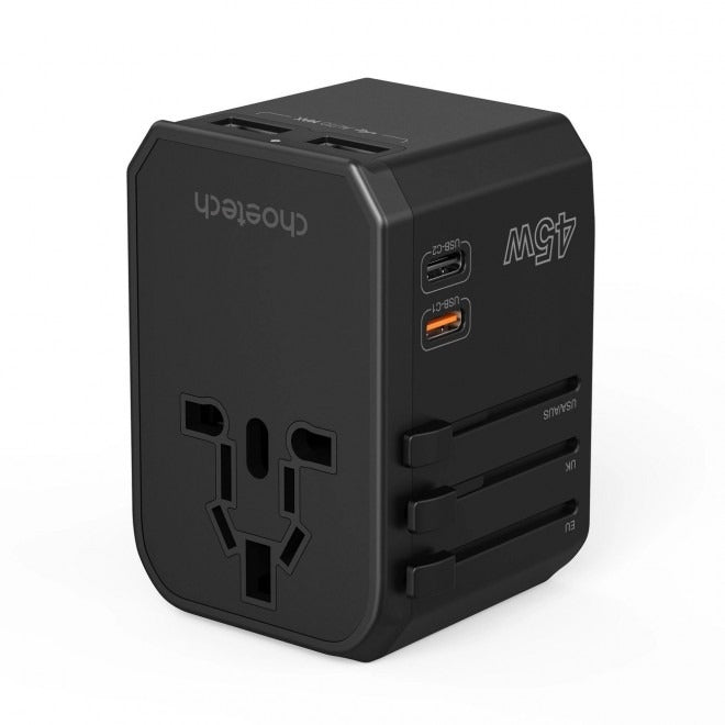 Choetech GaN 45W Travel Adapter 2x USB-C Ports with US EU UK AU Plugs