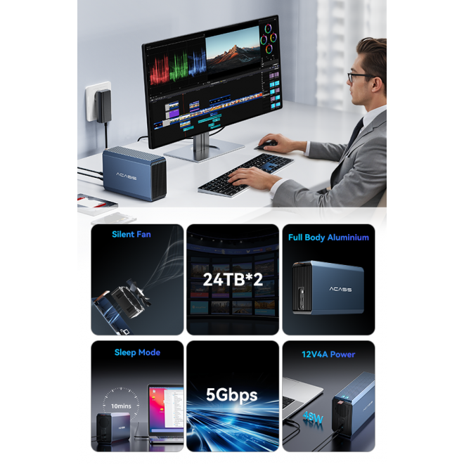 ACASIS Dual Bay RAID Hard Drive Enclosure 2.5/3.5 Inch SATA USB 3.2 5Gbps Dock
