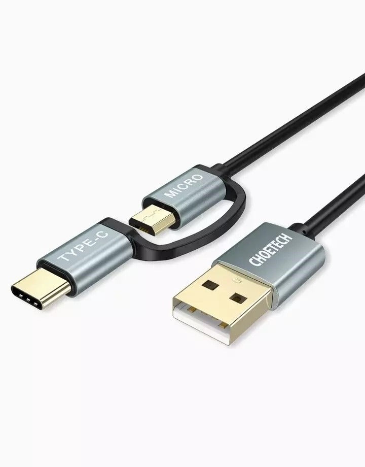 Choetech 2-in-1 USB-C Micro USB Coiled Charging Cable - 1.2M