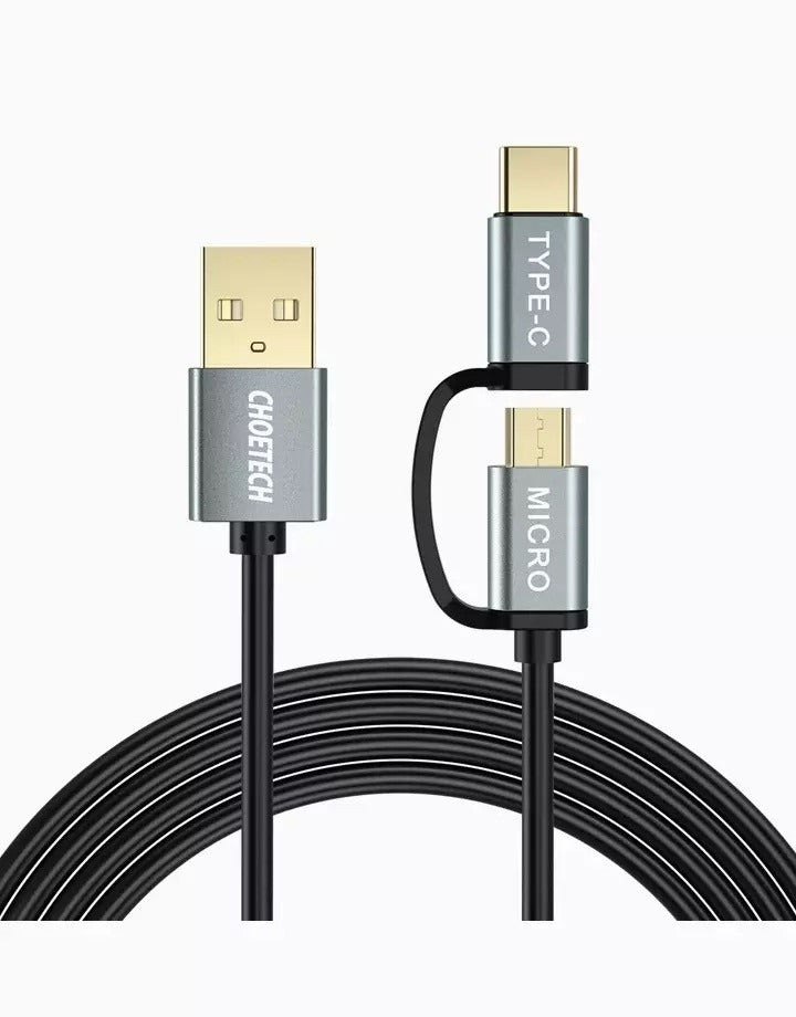 Choetech 2-in-1 USB-C Micro USB Coiled Charging Cable - 1.2M